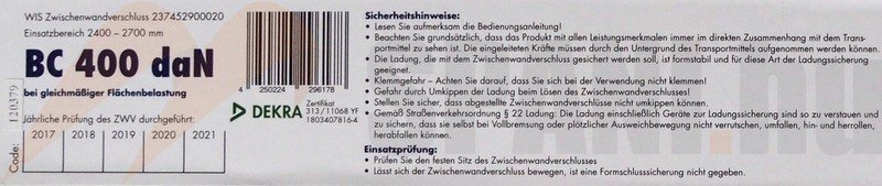 Teherkitámasztó oldalfalra alu 2400-2700 - Wistra