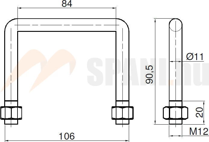 Rögzítő fül alapkeretbe U átm.11 mm köracél