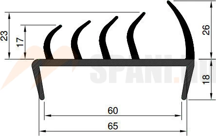 Ajtó tömítőprofil 65mm 5m fekete