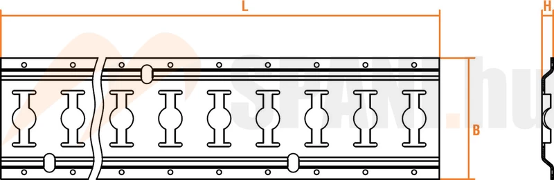 Teherkitámasztó sín dobozhoz 2964mm horg rögzítő