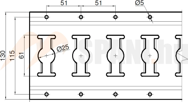 Teherkitámasztó sín dobozhoz 2964mm horg rögzítő