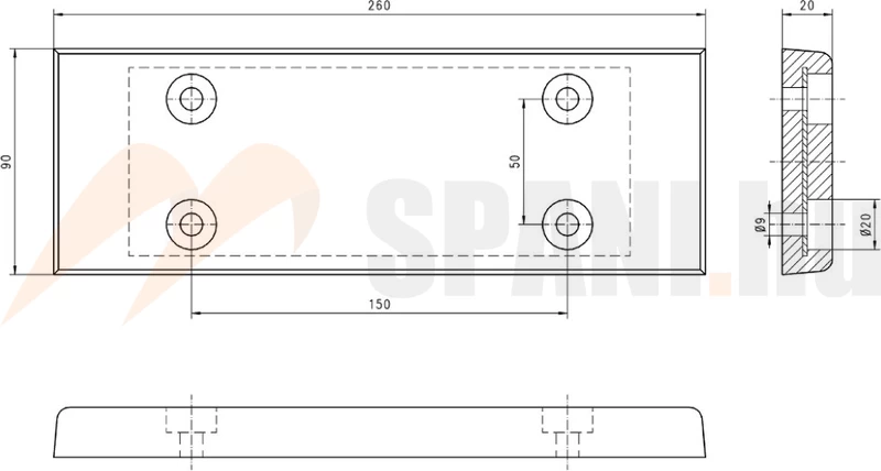 Ütközőgumi billencshez 260x90x20