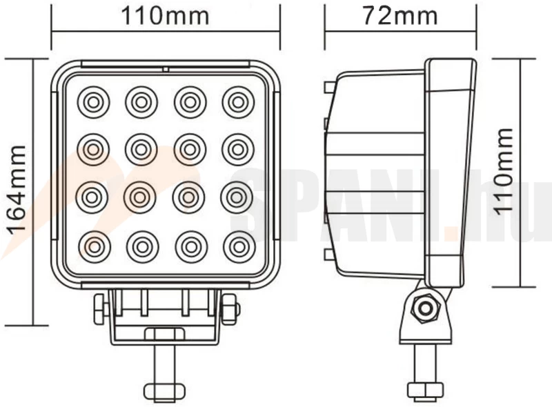 Munkalámpa LED szögletes 16x 3W