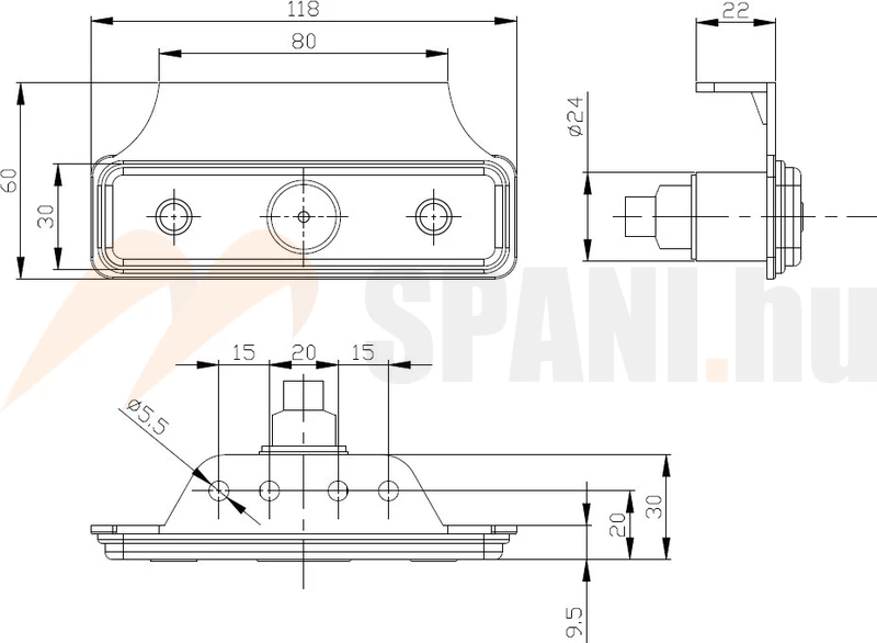 Helyzetjelző tartóval FT004 LED sárga FRISTOM