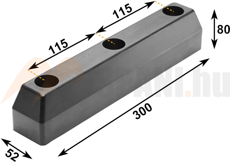 Ütközőgumi 300x52x80 3 furatos