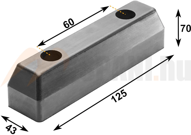 Ütközőgumi 125x43x70 2 furatos