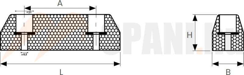 Ütközőgumi 113x34x40 2 furatos