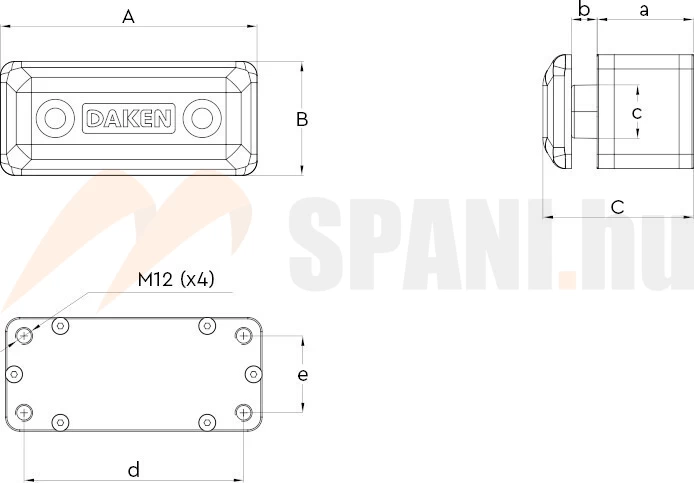 Ütköző rugós fém 180x80x160 4 furatos